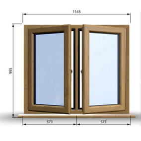 1145mm (W) x 995mm (H) Wooden Stormproof Window - 2 Opening Windows (Left & Right) - Toughened Safety Glass
