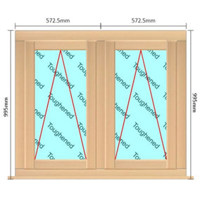 1145mm (W) x 995mm (H) Wooden Stormproof Window - 2 Opening Windows (Opening from Bottom) - Toughened Safety Glass