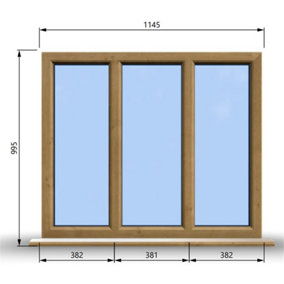 1145mm (W) x 995mm (H) Wooden Stormproof Window - 3 Pane Non-Opening Windows - Toughened Safety Glass