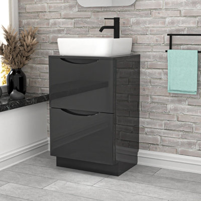 B&Q -  500mm Anthracite Drawers VanityWorktop & Square Rounded Corner Basin
