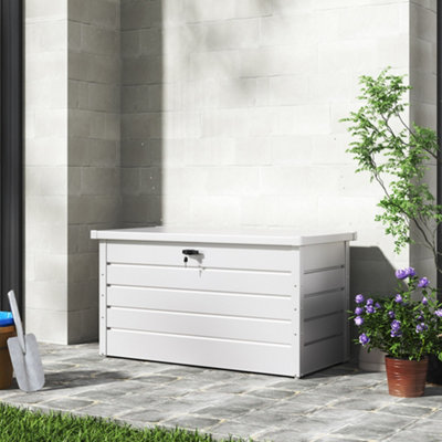 114cm W Galvanized Steel Outdoor Storage Garden Tool Cabinet with Lockable Lid, White