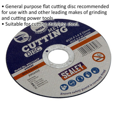 115 x 1.6mm Flat Metal Cutting Disc - 22mm Bore - Heavy Duty Angle Grinder Disc