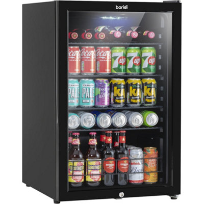 115L Under Counter Wine Drinks Fridge Cooler Glass Front LED Backlit BLACK