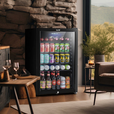 115L Under Counter Wine Drinks Fridge Cooler Glass Front LED Backlit BLACK - 4