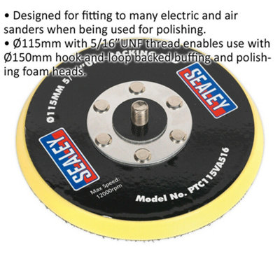 115mm Hook and Loop Backing Pad - 5/16 Inch UNF Thread - Buffing and Polishing