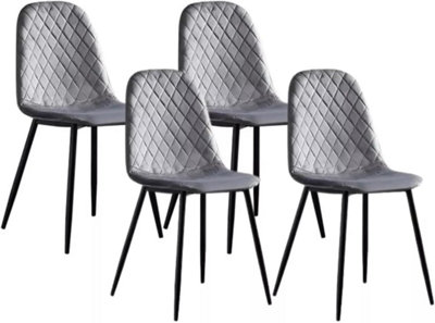Alivio Pack Of 4 Velvet Dining Chairs With Metal Legs For Dressing Lounge Home Kitchen Counter Chairs (Grey) from B&Q