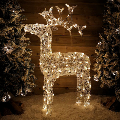 116cm Soft Acrylic Flashing LED Reindeer Christmas Decoration with Timer in Warm White