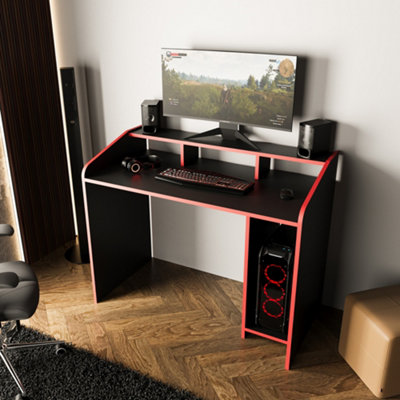 117 cm PC Gaming Desk with Monitor Shelf, Ergonomic Computer Desk for ...