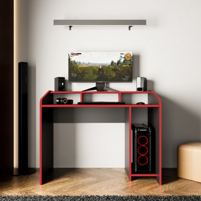 117 cm PC Gaming Desk with Monitor Shelf, Ergonomic Computer Desk for ...