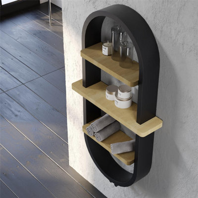 1175mm (H) x 500mm (W) - Black Vertical Aluminum Heated Towel Rail (Snowshill) - (1.17m x 0.5m) - Depth 180mm
