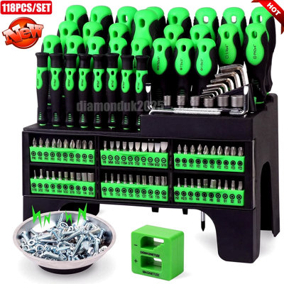 118 Piece Magnetic Screwdriver Set , Premium Industrial Cross Head and ...