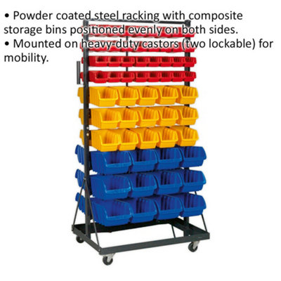 118 Tray / Bin Mobile Parts Storage Rack - Garage & Warehouse Parts Picking Unit