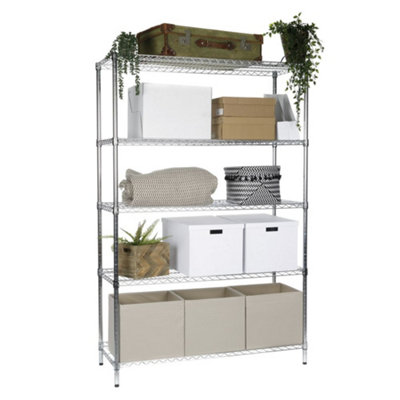 Metal Chrome Wire Shelving Unit 5 Tier 1838mm H X 1212mm W X 457mm D from B&Q