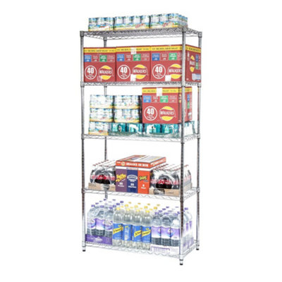 Metal Chrome Wire Shelving Unit 5 Tier 1838mm H X 907mm W X 457mm D from B&Q