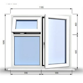 1195mm (W) x 1045mm (H) PVCu StormProof  - 1 Opening Window (RIGHT) - Top Opening Window (LEFT) - Toughened Safety Glass - White