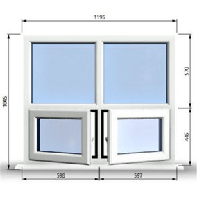 1195mm (W) x 1045mm (H) PVCu StormProof Casement Window - 2 Bottom Opening Windows - Toughened Safety Glass - White