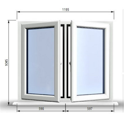 1195mm (W) x 1045mm (H) PVCu StormProof Casement Window - 2 Central Opening Windows -  White Internal & External