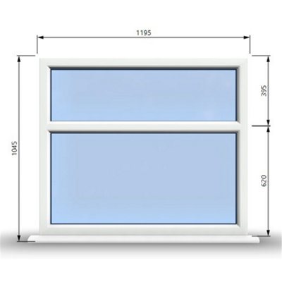 1195mm (W) x 1045mm (H) PVCu StormProof Casement Window - 2 Horizontal Panes Non Opening Windows -  White Internal & External