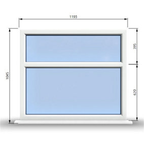 1195mm (W) x 1045mm (H) PVCu StormProof Casement Window - 2 Horizontal Panes Non Opening Windows -  White Internal & External