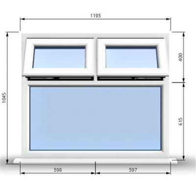 1195mm (W) x 1045mm (H) PVCu StormProof Casement Window - 2 Top Opening Windows -  Toughened Safety Glass - White