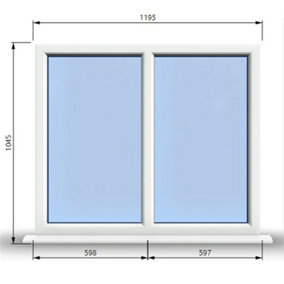 1195mm (W) x 1045mm (H) PVCu StormProof Casement Window - 2 Vertical Panes Non Opening Windows -  White Internal & External
