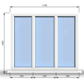 1195mm (W) x 1045mm (H) PVCu StormProof Casement Window - 3 Panes Non Opening Window -  White Internal & External