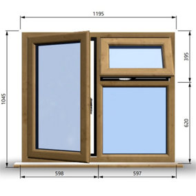 1195mm (W) x 1045mm (H) Wooden Stormproof Window - 1 Opening Window (LEFT) - Top Opening Window (RIGHT) - Toughened Safety Glass
