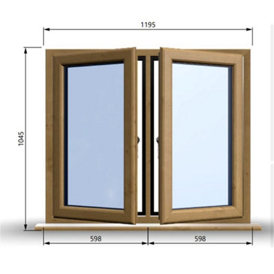 1195mm (W) x 1045mm (H) Wooden Stormproof Window - 2 Opening Windows (Left & Right) - Toughened Safety Glass