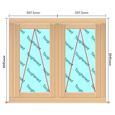 1195mm (W) x 1045mm (H) Wooden Stormproof Window - 2 Opening Windows (Opening from Bottom) - Toughened Safety Glass