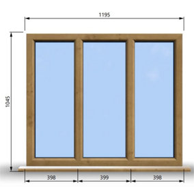 1195mm (W) x 1045mm (H) Wooden Stormproof Window - 3 Pane Non-Opening Windows - Toughened Safety Glass
