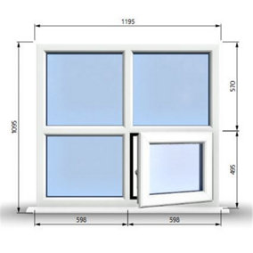 1195mm (W) x 1095mm (H) PVCu StormProof Casement Window - 1 Bottom Opening (Right)  - White Internal & External