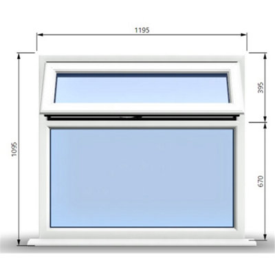 1195mm (W) x 1095mm (H) PVCu StormProof Casement Window - 1 Top Opening Window - 70mm Cill - Chrome Handles -  White