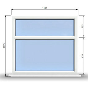 1195mm (W) x 1095mm (H) PVCu StormProof Casement Window - 2 Horizontal Panes Non Opening Windows -  White Internal & External