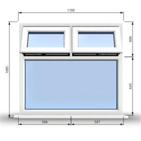 1195mm (W) x 1095mm (H) PVCu StormProof Casement Window - 2 Top Opening Windows -  Toughened Safety Glass - White