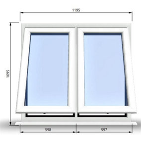 1195mm (W) x 1095mm (H) PVCu StormProof Casement Window - 2 Vertical Bottom Opening Windows -  White Internal & External