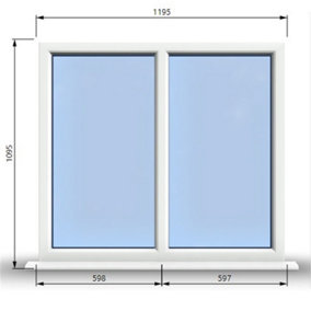 1195mm (W) x 1095mm (H) PVCu StormProof Casement Window - 2 Vertical Panes Non Opening Windows -  White Internal & External