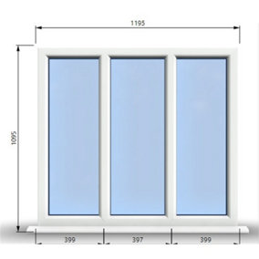 1195mm (W) x 1095mm (H) PVCu StormProof Casement Window - 3 Panes Non Opening Window -  White Internal & External