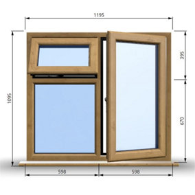 1195mm (W) x 1095mm (H) Wooden Stormproof Window - 1 Opening Window (RIGHT) - Top Opening Window (LEFT) - Toughened Safety Gla