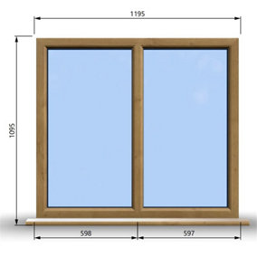 1195mm (W) x 1095mm (H) Wooden Stormproof Window - 2 Non-Opening Windows - Toughened Safety Glass