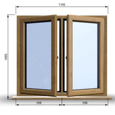 1195mm (W) x 1095mm (H) Wooden Stormproof Window - 2 Opening Windows (Left & Right) - Toughened Safety Glass