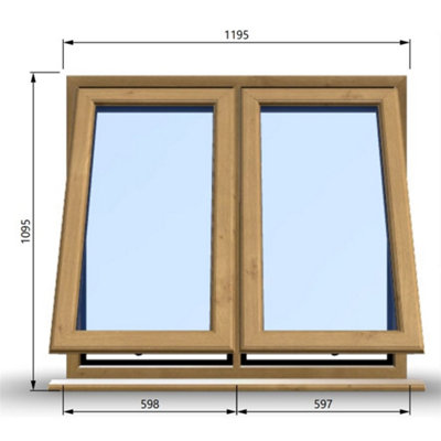 1195mm (W) x 1095mm (H) Wooden Stormproof Window - 2 Opening Windows (Opening from Bottom) - Toughened Safety Glass