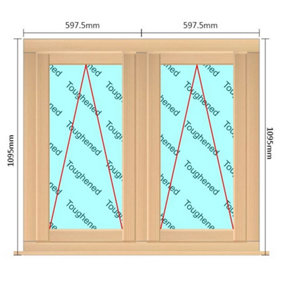 1195mm (W) x 1095mm (H) Wooden Stormproof Window - 2 Opening Windows (Opening from Bottom) - Toughened Safety Glass
