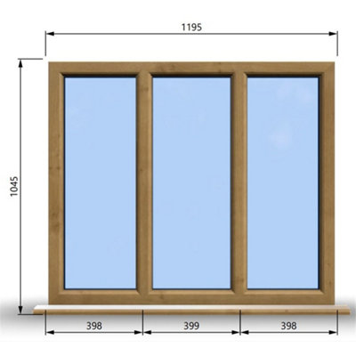 1195mm (W) x 1095mm (H) Wooden Stormproof Window - 3 Pane Non-Opening ...