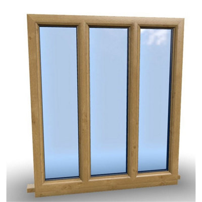 1195mm (W) x 1095mm (H) Wooden Stormproof Window - 3 Pane Non-Opening Windows - Toughened Safety Glass