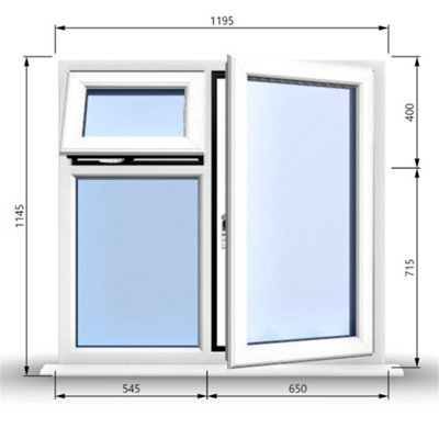 1195mm (W) x 1145mm (H) PVCu StormProof  - 1 Opening Window (RIGHT) - Top Opening Window (LEFT) - Toughened Safety Glass - White