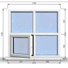 1195mm (W) x 1145mm (H) PVCu StormProof Casement Window - 1 Bottom Opening (Left) -  White Internal & External