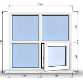 1195mm (W) x 1145mm (H) PVCu StormProof Casement Window - 1 Bottom Opening (Right)  - White Internal & External