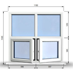 1195mm (W) x 1145mm (H) PVCu StormProof Casement Window - 2 Bottom Opening Windows - Toughened Safety Glass - White