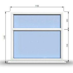 1195mm (W) x 1145mm (H) PVCu StormProof Casement Window - 2 Horizontal Panes Non Opening Windows -  White Internal & External
