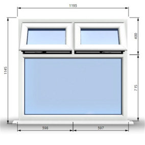 1195mm (W) x 1145mm (H) PVCu StormProof Casement Window - 2 Top Opening Windows -  Toughened Safety Glass - White